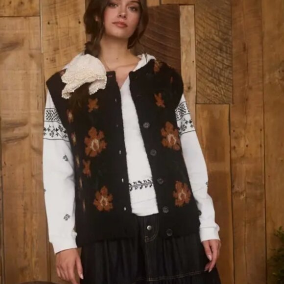 Floral Button Down Knit Cardigan Vest - Picture 3 of 5